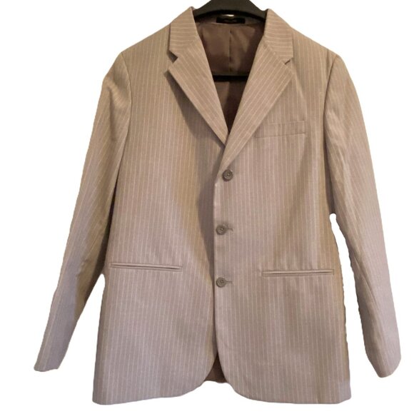 Van Heusen Junior Suit Beige with Vert. Lines 16 Regular 2 Piece Set - Picture 1 of 7